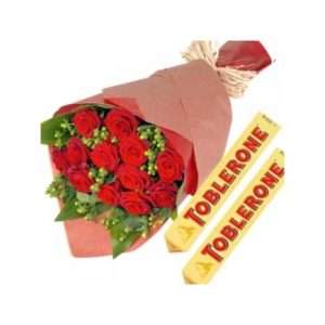 1 dozen Red Holland Roses with 2 pcs Tobleron 100g