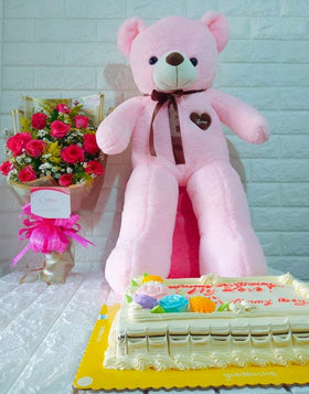 1 dozen  red roses with teddy 3ft and dedication cake