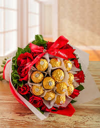12 pcs Ferrero Rocher and 12 pcs Red Holland Roses in a Bouquet