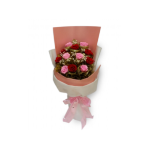 12 pcs Soft Pink and Red Holland Roses in a Bouquet