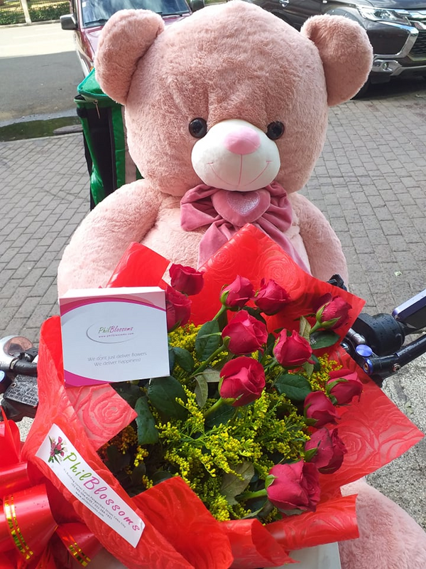 A Dozen Roses and Human size Bear (4ft)