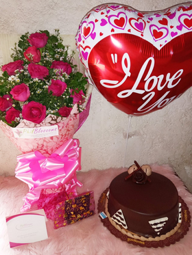 1 Dozen Roses with Ballon and a Chocolate Cake