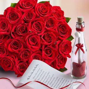 1 dozen Red Holland Roses with Message in a Bottle