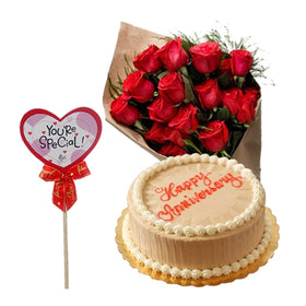 1 dozen red roses with mocha 8×8 cake from Goldilocks