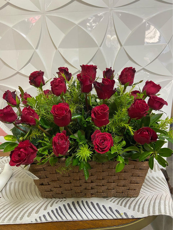 2 Dozens Beautiful Red Roses in a Basket