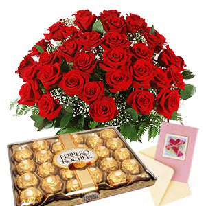 2 dozen Red Holland Roses with 24 pcs Ferrero Rocher