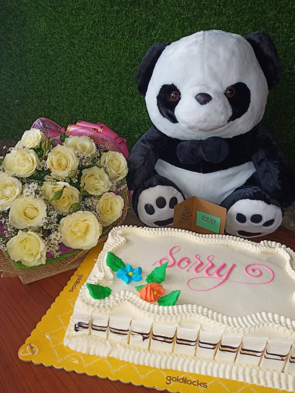 1 Dozen Yellow Roses with Mocha cake and Panda