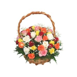 5 Mixed Color 24pcs Roses in a Basket