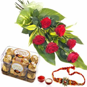 6 pcs Red Holland Roses with 16 pcs Ferrero Chocolate