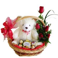 6 pcs Roses with 8″ inches Teddy Bear and 8 pcs Ferrero Rocher