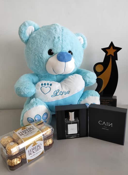 Philblossoms 16 inches Bear with 16pcs Ferrero and Cain Perfume