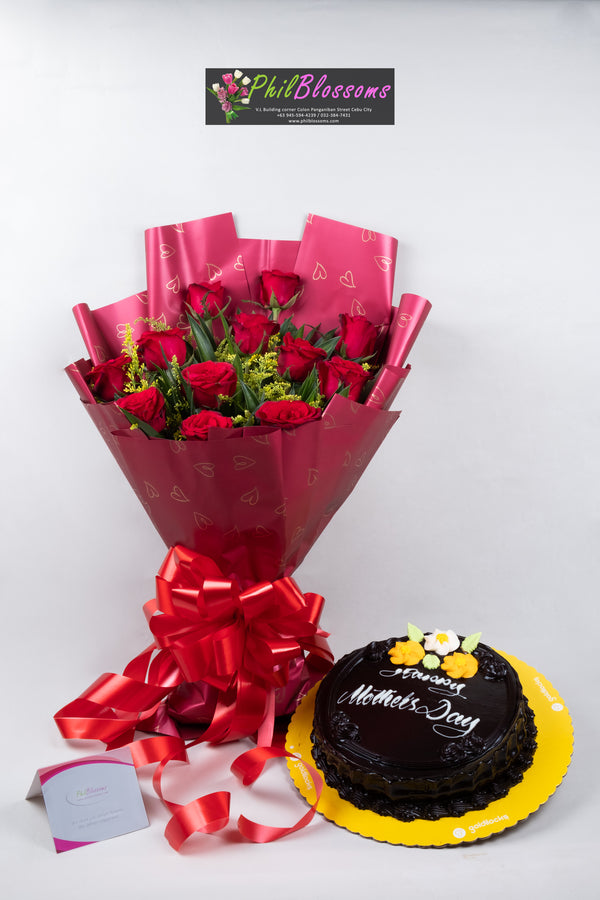1 Dozen red roses  with  Dedication cake 8