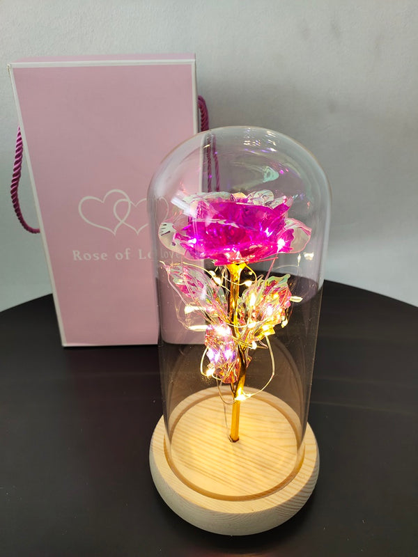 Artificial Rose In A Dome Glass  with  LED