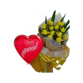 1 Dozen Yellow Roses in a Bouquet with LindtHeartshape
