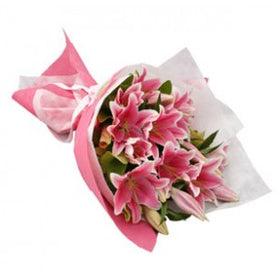 1 Dozen Pink Stargazer Lilies in a Bouquet