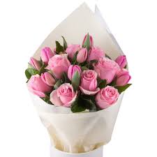 6Pink Tulips and 6Pink Roses in a Bouquet